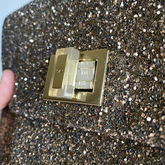 Anya Hindmarch Brown Glitter Clutch Leather Valorie Gold Turn Lock Handbag - Picture 12 of 17